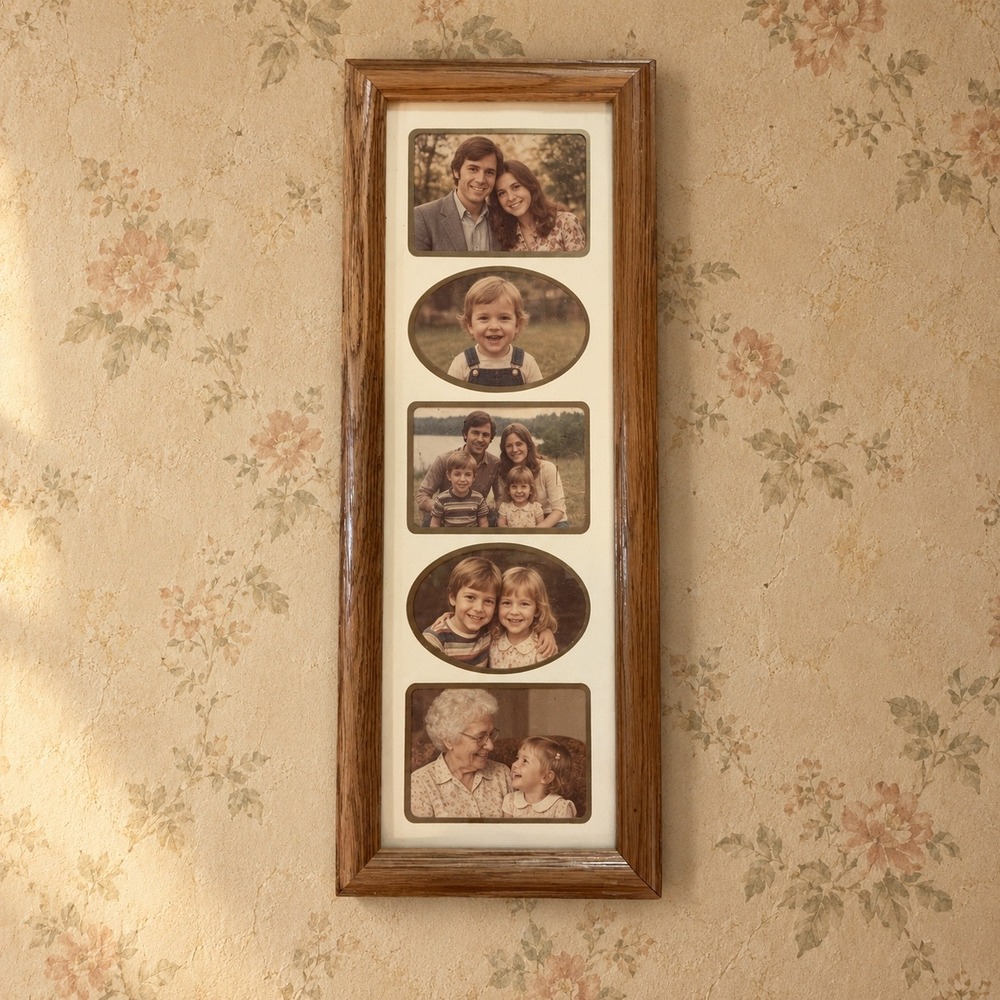 Vintage Wood 5 Opening Collage Picture Frame Oak Tone Vertical 19 x 7.5